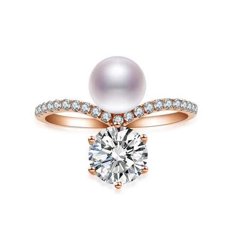 Pearl moissanite V-shaped ring RI008
