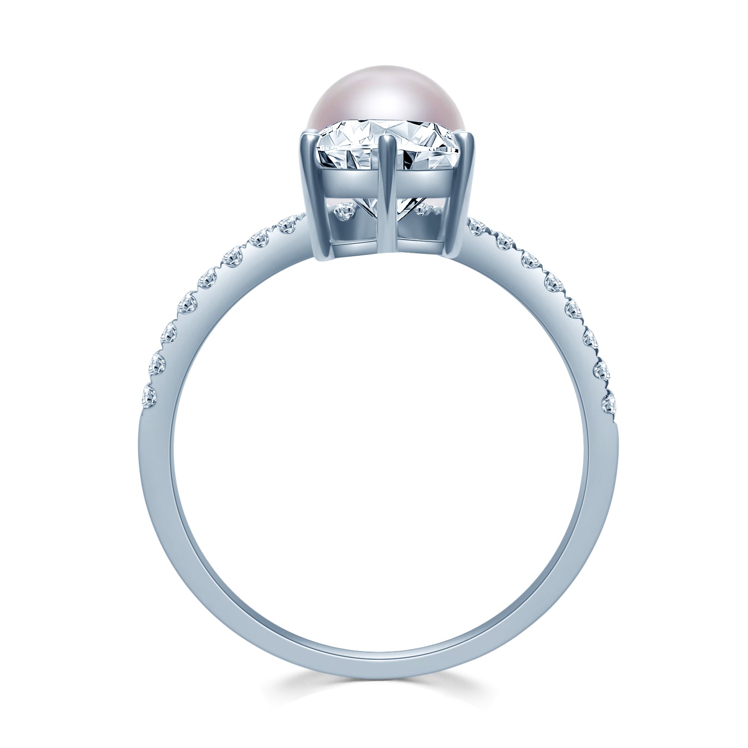 Pearl moissanite V-shaped ring RI008